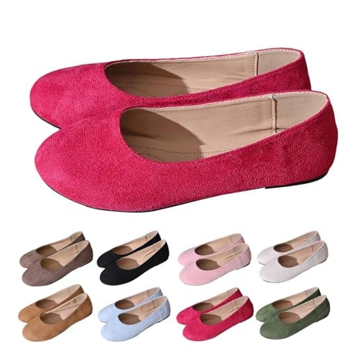 Suede Flat Shoes for Women Size 6 Ballerina Shoes Formal Casual Pumps Work Smart Office Comfort Ladies Ballet Flats Round Toe Shoe Hot Pink Gift