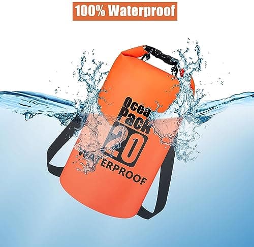 LATERN Waterproof Dry Bag, 20L PVC Dry Sack Backpack 100% Waterproof Bag with Adjustable Double Shoulder Strap for Kayaking Rafting Boating Hiking Camping Travel Fishing Sea Swimming (Orange) — view 3