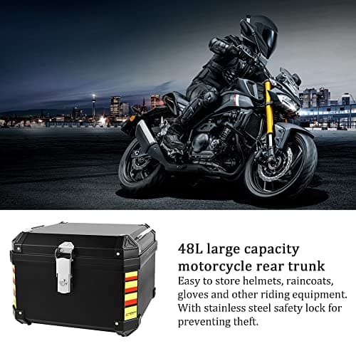 Sunydog 48L Motorcycle Trunk Travel Luggage Storage Box Quick Release Motorbike Tail Storage Box Waterproof with 2 Keys Reflective Strips — view 2