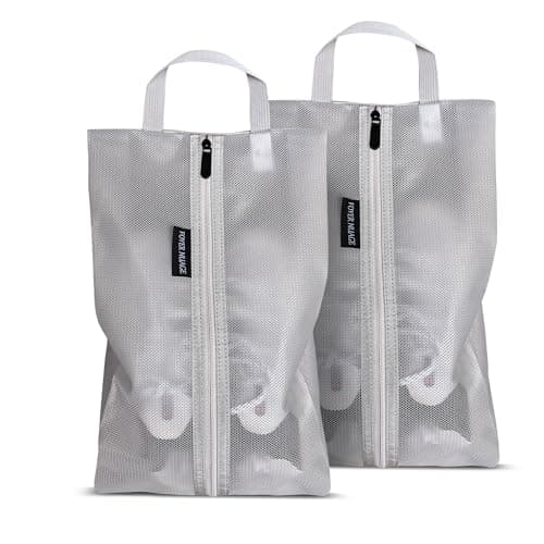 Travel Shoe Bags, Water Resistant TPU Mesh with Zipper, Travel Essentials for Men & Women (Grey, 2 Set)
