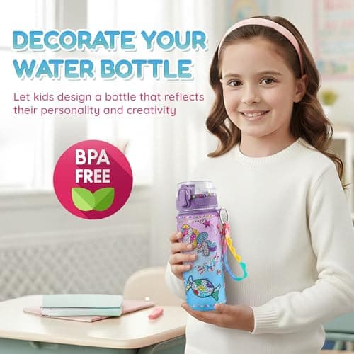 Hobee Decorate Your Own Water Bottle for Girls - Purple Unicorn Themed Arts and Crafts Kit for Kids- With Stickers and Sparkles - Crafty Girls Gifts Presents, BPA Free — view 2