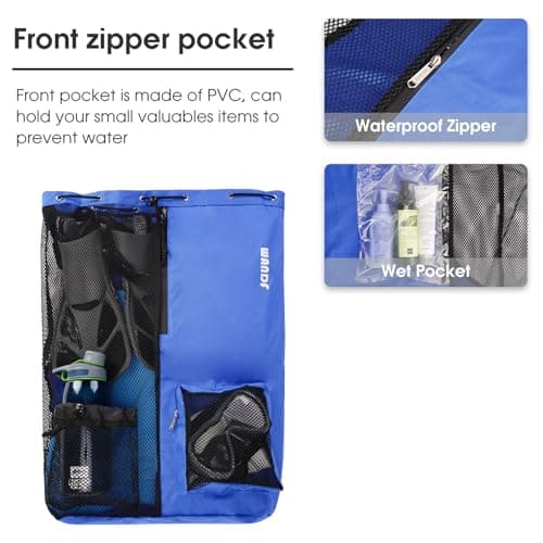 WANDF Swim Bag Mesh Drawstring Backpack with Wet Pocket Beach Backpack for Swimming, Gym, and Workout Gear(XL-Navy Blue) — view 3