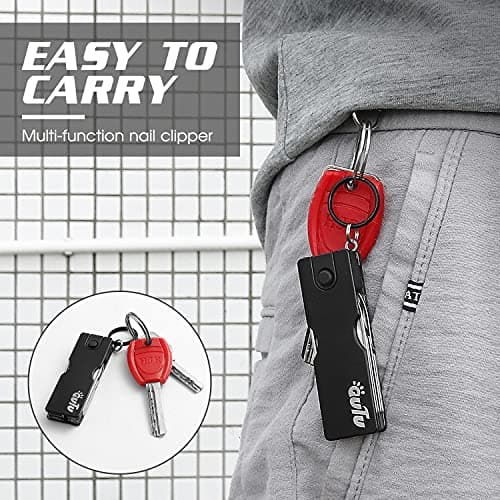 OUTU Keychain Nail Clippers Multitool, 8 in 1 EDC Utility Tool with Nail Clipper, Scissors, Tweezers, Gifts for Him Men Husband Dad Boyfriend (Black) — view 5