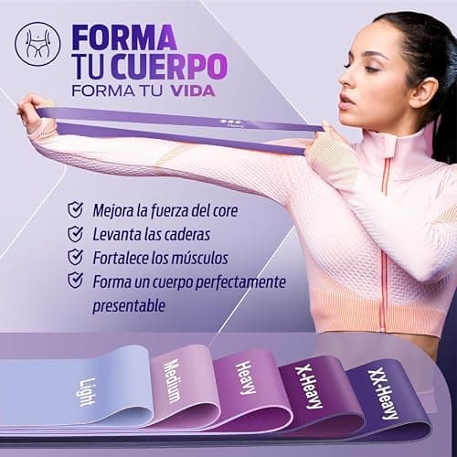 Resistance Bands, Set of 5, Skin-Friendly Loops with 5 Resistance Levels, Carrying Case, for Home, Gym, Yoga, Training (Purple) — view 2