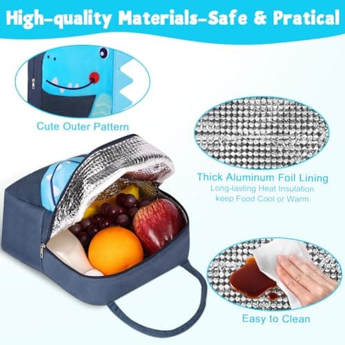 Aucuu Kids Lunch Bag for Boys, Dinosaur Lunch Bag, Insulated Lunch Box, Portable Lunch Box for Kids with Cartoon Cute Design, Foldable Reusable Lunch Cooler Bags for School Travel Picnic — view 4