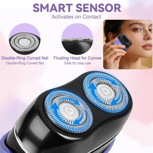 LOPHE Lady Shaver Mini Electric Razor for Women, 2-in-1 Floating Head Portable Facial Hair Remover, Rechargeable Wet Dry Cordless with Type-C, Gentle Painless for Sensitive Skin, Purple — view 5
