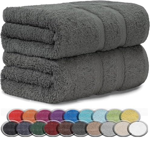 LoomTrove Pack of 2 Extra Large Jumbo Bath Sheets 100 x 200 cm 100% Egyptian Combed Cotton XL Towels Quick Dry Big Bath Sheet Super Soft Hotel Quality Towels Set (Charcoal Grey) — view 2