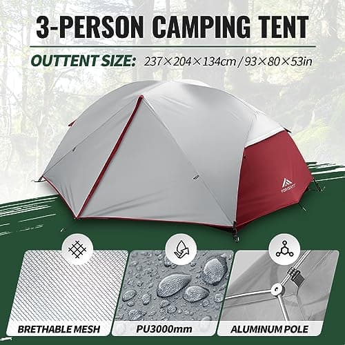 Forceatt Camping Tent, 2-3 Man Tent PU3000mm Waterproof DomeTent Lightweight Portable Easy Setup for Hiking Backping Eurohike — view 2