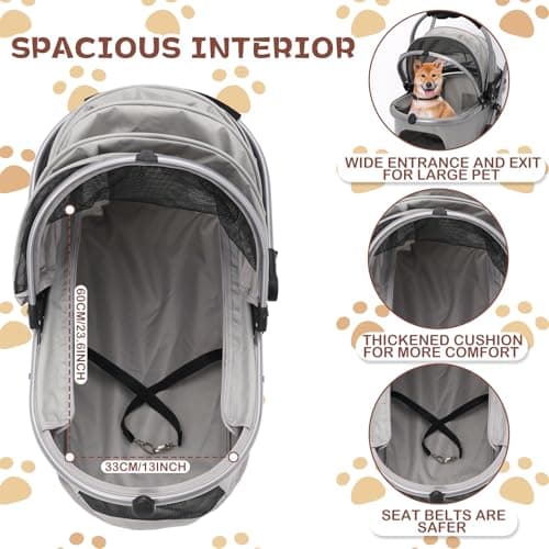 3-in-1 Foldable Pet Stroller with Detachable Carrier,Cup Holder&Storage Bag — view 3