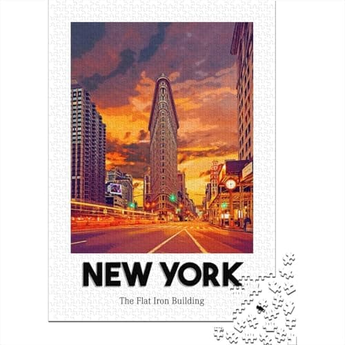 Flat Iron Building Travel Puzzle 1000 Pieces, Romantic City Break Scene, Interlocking Paper Pieces, Family Night Game for Home Décor Fans, 70x50cm/1000pcs — view 2