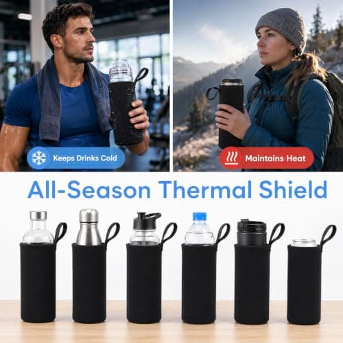 Premium Neoprene Water Bottle Carrier Bag 3 Pack, Insulated Portable Sleeve Cover with Durable Handle, Compatible with 18.5 oz Glass and Stainless Steel Bottles for Hiking, Gym, Travel — view 4