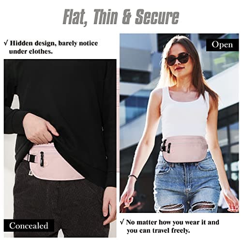 MoKo Travel Money Belt with Hidden RFID Blocking Wallet, Pink — view 3
