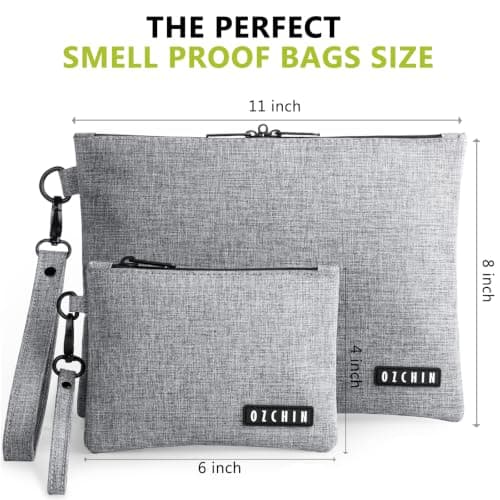 OZCHIN 2 Pack Smell Proof Bag - Mini & Large Smell Proof Container + 5 Smell Proof Baggies & Lock - Accessories Set with Carbon Lined Travel Pouches — view 4