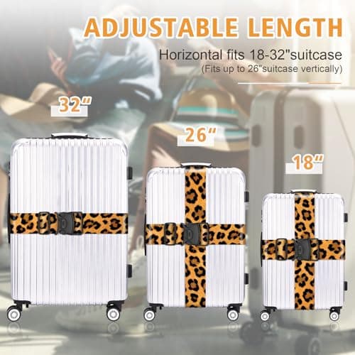 MOTONG 2 PCS Luggage Straps,200 CM Adjustable Suitcase Straps Personalised Luggage Straps Suitcases Heavy Duty Suitcase Belts Thickened Luggage Belt with Quick Release (Dark Leopard) — view 4