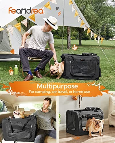 Feandrea Foldable Pet Carrier Bag, Portable Dog Travel Crate, Soft Sided Dog Cat Pet Travel Carrier Large Dog Crate for Car with Breathable Mesh and Storage Pockets, 60 x 42 x 42 cm, Black PDC60H — view 2