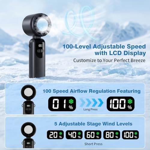 Morelax Handheld Portable Turbo Fan with Ice Cooler,Cooling Plate with 1 Second Cooling Sensation,Speed (1-100) Rechargeable Personal Fan,Neck/Tabletop, Hand Held/desktop,Small Portable Travel Fan — view 5