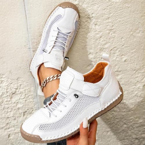 Women's Hiking Shoes Lightweight Breathable Mesh Trail Trainers with Leather Trim Wide Toe Box Slip On Low Top Walking Footwear for Summer Travel Trekking Work Outdoor Day Hikes (Yellow,9) — view 6