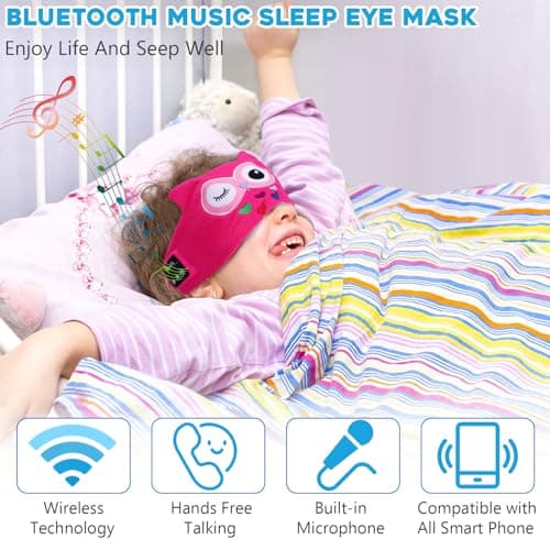 Luckits Kids Bluetooth Eye Mask for Sleeping Kids Headband Headphones Musical Sleep Eye Mask with Speakers Wireless Bluetooth Headband Headset Blackout Eye Covers Blindfolds for Travel (red) — view 2