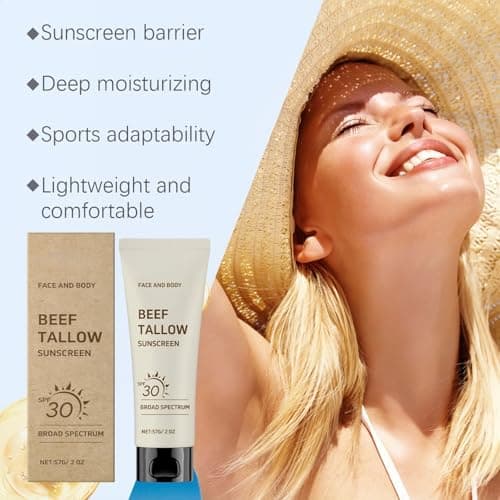 Beef Tallow Sunscreen SPF 30,Organic Sun Cream for Skincare, Non Greasy Natural Sunscreen for Face & Body,Moisturising Sunscreen SPF 30 Face Moisturiser,Water-Resistant Sun Cream,57g — view 3