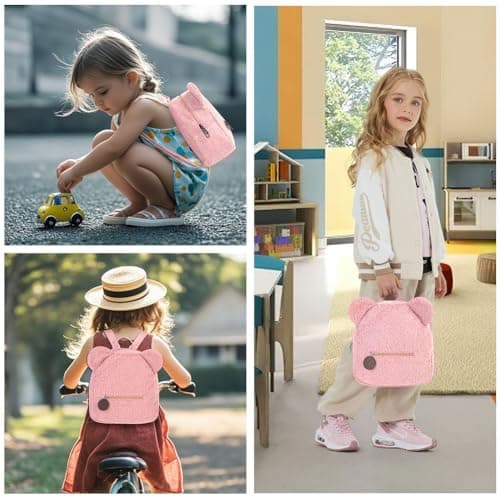 Aomig Kids Mini Furry Backpack, Toddler Mini Cute School Rucksack, Preschool Kindergarten Elementary Small Backpack, Toddler Girls Boys Adjustable Rucksack, Kids Plush Backpack for School Travel(Pink) — view 5