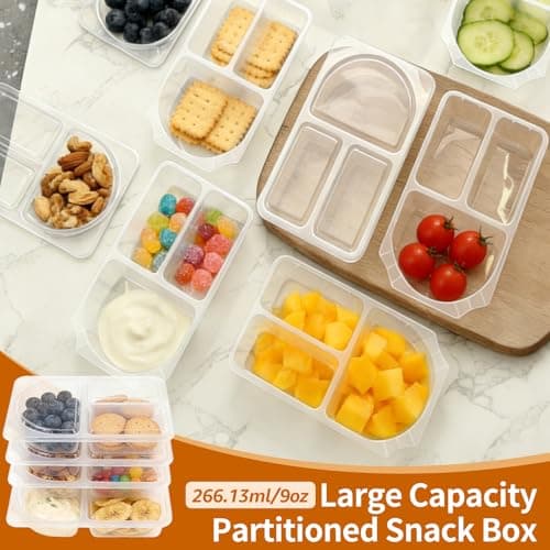 CBWERBB 9oz Reusable Snack Container with Lids,20/30 Pack 3 Compartment Large Capacity Condiment Portion Control Meal Prep Containers,Portable Sauce Snack Pots for School Go out Travel Party(20 Pack) — view 3