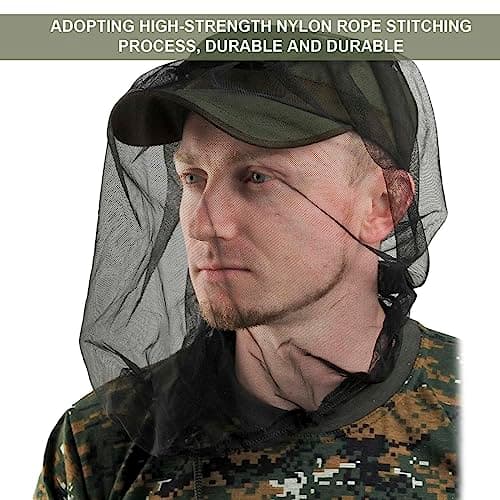 MUNSKT Mosquito Head Net,4 PCS Midge Nets for Head with 2 Storage Bags,Ultra Fine Mesh Insect Proof Face Cover for Outdoor Camping Hiking Fishing Travel,Black and Green — view 2