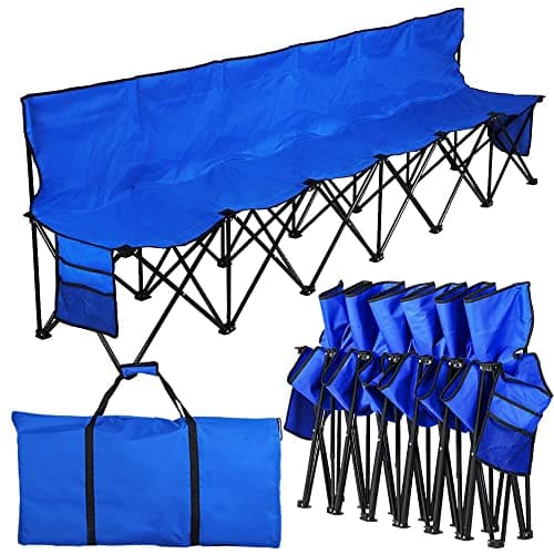 Yaheetech 6-Seat Folding Bench with 2 Hanging Bags & Carry Bag, Blue