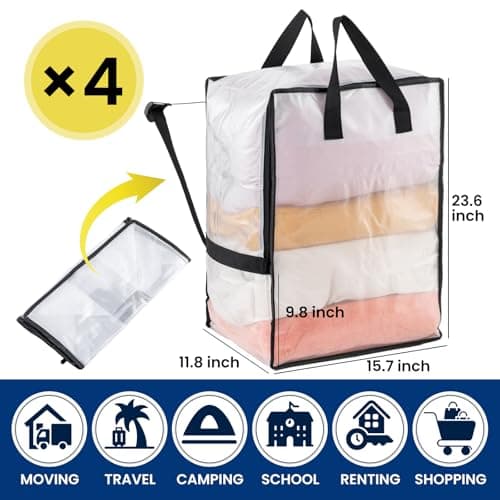 TAILI Backpack Moving Bags, Clothes Storage, Strong Handles, 4 Pack Clear — view 5