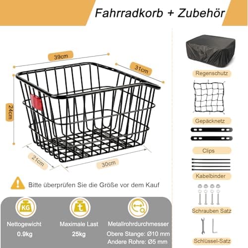 HopesEager Rear Bicycle Basket with Rain Cover and Luggage Net Generous, Strong and Durable Metal Bicycle Basket for Most Bikes and E-Bikes — view 5