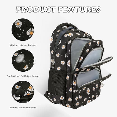 SIVENKE Daisy Printed School Backpack Set with Lunch Bag Pencil Case 3 Pieces School Bags for Teens Girls Boys Primary Junior Middle School Water Resistant Lightweight Bookbag Travel Rucksack — view 4
