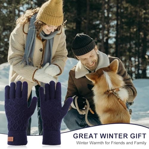 Mayoii Winter Gloves for Men and Women,Thermal Knit Touchscreen Gloves with Fleece Lining,Womens Mens Glove Touchscreen for Running,Ski,and Cold Weather (Navy, One Size) — view 6