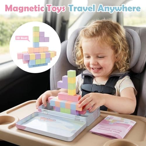 Dreamon 52PCS Mini Magnetic Blocks Travel Magnetic Building Blocks for Kids with Tin Box Magnet Cubes Tiles Montessori STEM Toy Girls Toddlers Boys Gifts Aged 3 4 5 6 Years Old — view 4