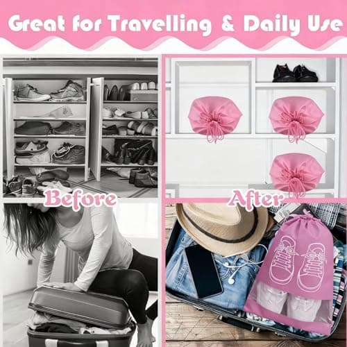 8Pcs Large Shoe Storage Bags, Dustproof Drawstring Shoes Bags with Transparent Slot, Portable Waterproof Non-Woven Fabric Packing Organizers with Drawstring Closure for Daily and Travel Use (Pink) — view 6