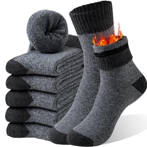 Hocerlu Thermal Socks for Men, 5 Pairs Thick Cushioned Winter Warm Boot Socks for Walking Hiking Trekking Outdoor Activities Everyday Wear, UK 6-11.