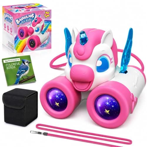 Unicorn Binoculars Kids with Bird Watching Guide, Unicorn Gifts for Girls Age 3-9, Kids Outdoor Garden Toys for 3 4 5 6 7 Year Old Girls, Birthday Present for Girl Explorer Toy for Nature Exploration