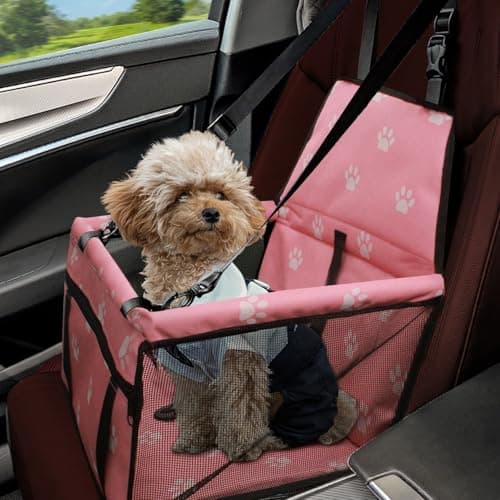 Flagest Dog Car Seat, Foldable Washable Mesh Carrier for Small Dogs, Pink