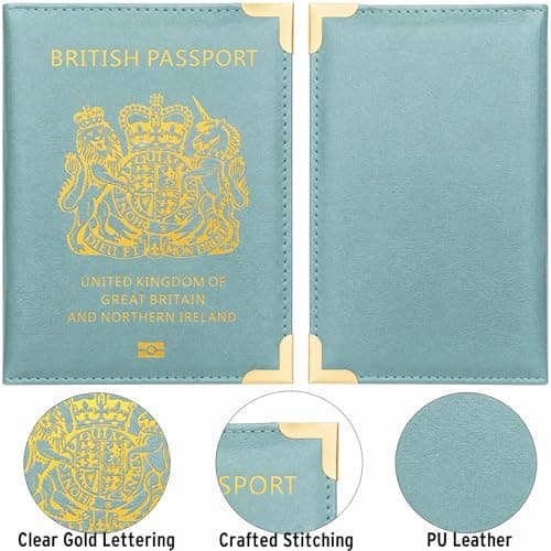 StoneMaxi UK British Passport Holder PU Leather Travel Wallet with Gold Embossed Design (Light Blue) — view 3