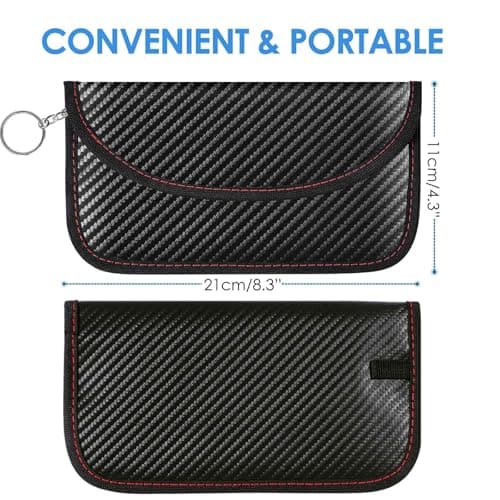2 Pack Faraday Bags for Key Fob Cell Phone, 8.3x4.3in Faraday Pouch Car Keys RFID Signal Blocking Holder, Waterproof Keyless Entry Blocker Protector, Anti-Theft Security Cage Case, Carbon Fiber — view 2