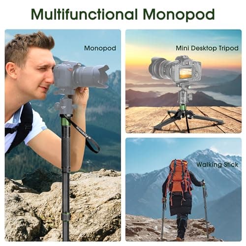 Manbily G-333 Carbon Fibre Camera Monopod 180cm for DSLR with Feet, Monopods for Cameras 5 Sections Walking Stick Hiking Pole, Mini Tripod Detachable Base, Aluminum Max 10KG Canon Nikon Sony (Green) — view 5