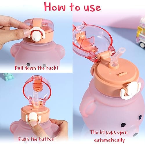 Fuyamp Kawaii Bear Water Bottle With Straw and Strap,800ml Cute Gradient Colorful Water Bottles Portable Leakproof BPA-free Drinking Cups for Kids Girls Women Sports Camping Picnic Hiking Travel — view 4
