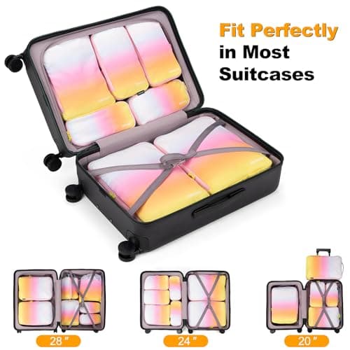 Compression Packing Cubes, Lumesner 8 Set Travel Essentials Packing Cubes for Carry on Suitcases, Compression Suitcase Organizers Bag Set & Travel Cubes (8-piece, Omber: Yellow/Blue) — view 3