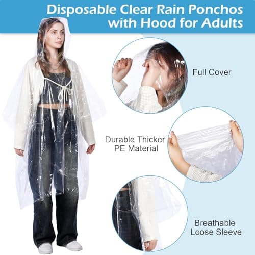 GUKOY 5 PCS Disposable Rain Ponchos for Adults Men/Women Emergency Rain Coat with Drawstring Hood, Family Home Survival Kits for Camping, Hiking, Outdoor — view 3