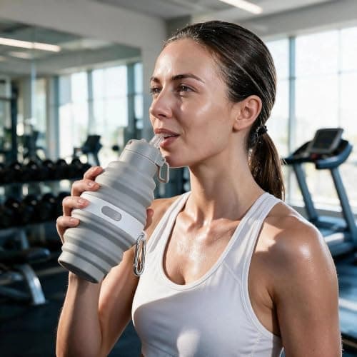 NIFTYY Collapsible Silicone Water Bottle BPA-Free with Carabiner (Grey) — view 3