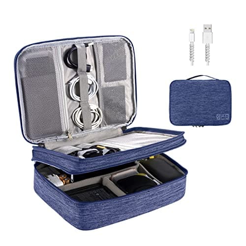 OrgaWise Travel Cable Organiser Bag, 3-Layer Tech Case, Navy