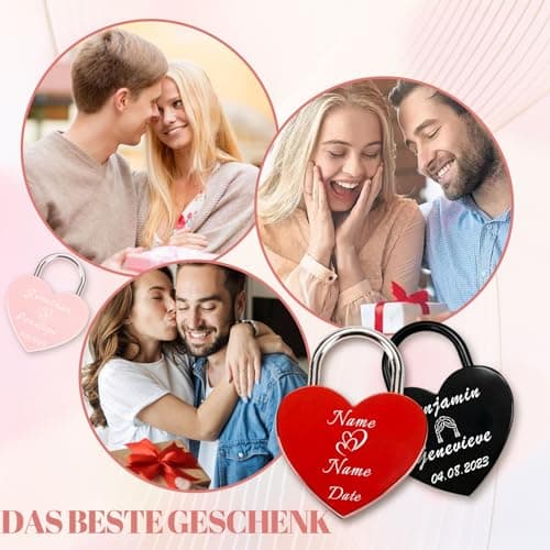 Custom Lock Love Lock with Photo Text Personalised Love Locks for Bridge Couples Travel & Dating for Valentines Anniversary Boyfriend Girlfriend (Name Heart Padlock) — view 6