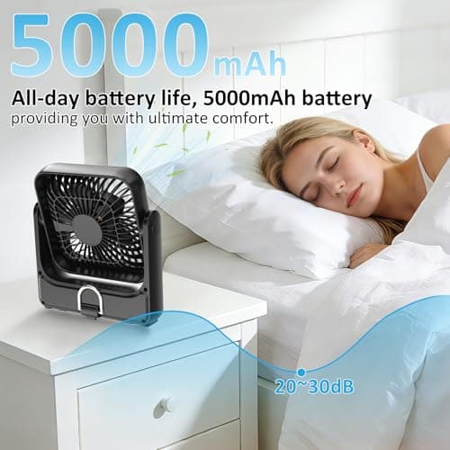 ELZO Magnetic Travel Fan for Cruise Ship Cabin, 5000mAh Rechargeable Portable, 4-Speed Quiet Operation with Hook, Cruise Approved Essentials 2026 for Ceiling & Wall — view 5