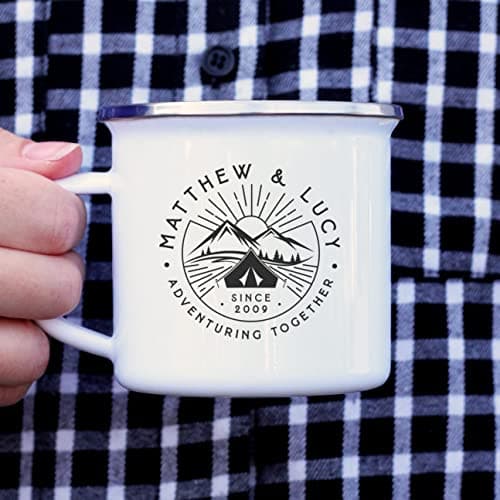 eBuyGB Personalised Adventuring Together Enamel Coffee Mug - 13oz Travel Camping Metal Tea Cup, Couples Gifts, 10th Anniversary Tin Gift (380 ml, 1 Mug) — view 5
