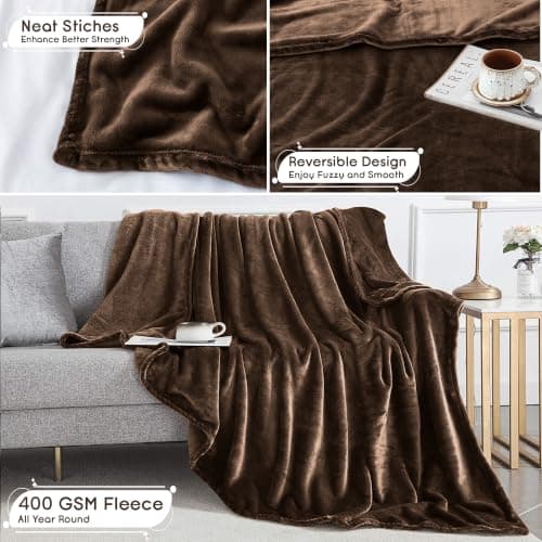 Aspire Homeware Coffee Brown Single Fleece Blanket Sofa Throw 130x150cm — view 4
