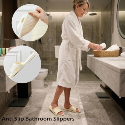 EQLEF Hotel Slippers, Plastic Portable Travel Slippers Anti-slip Foldable Shower Slipper for Hotel Bathroom Spa (Beige, UK Footwear Size System, Adult, Women, Numeric, Medium, 4.5) — view 4