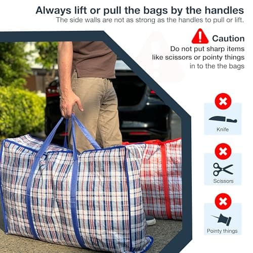Laundry Bag Zips, XXL jumbo Heavy Duty Storage Bags Reusable Strong Nylon Large Boxes for House Moving Clothes & Wardrobe Storage backpack waterproof (4 Bags Mix (Red + Blue)) — view 3